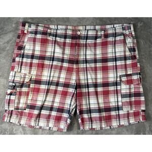 VTG 626 Blue Cotton cargo mens size 54 plaid check Shorts 10" inseam vintage